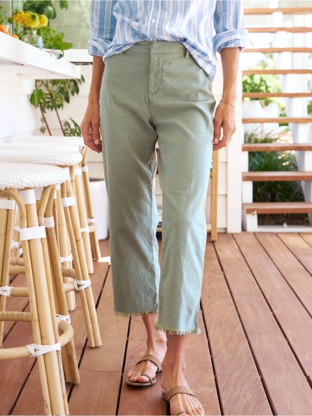 Frank & Eileen Kinsale Sage, Italian Performance Linen Ankle Pants.